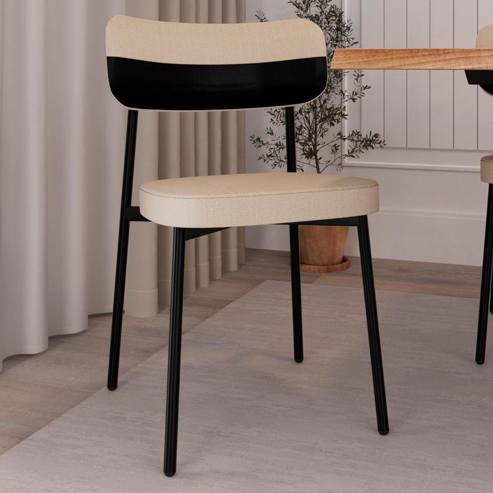 Cadeira De Jantar Estofada Kit 6 Ella M25 Linho Areia-preto - Mpozenato - 2
