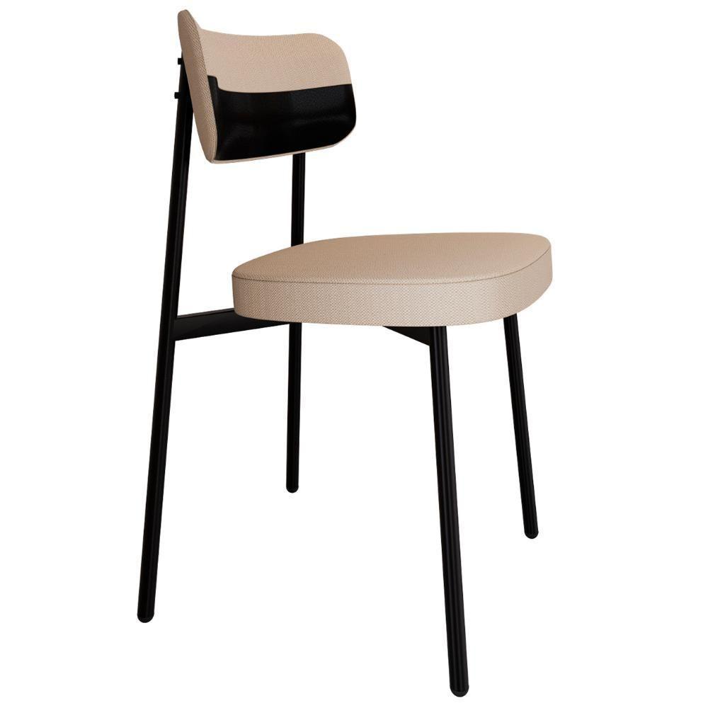 Cadeira De Jantar Estofada Kit 6 Ella M25 Linho Areia-preto - Mpozenato - 5