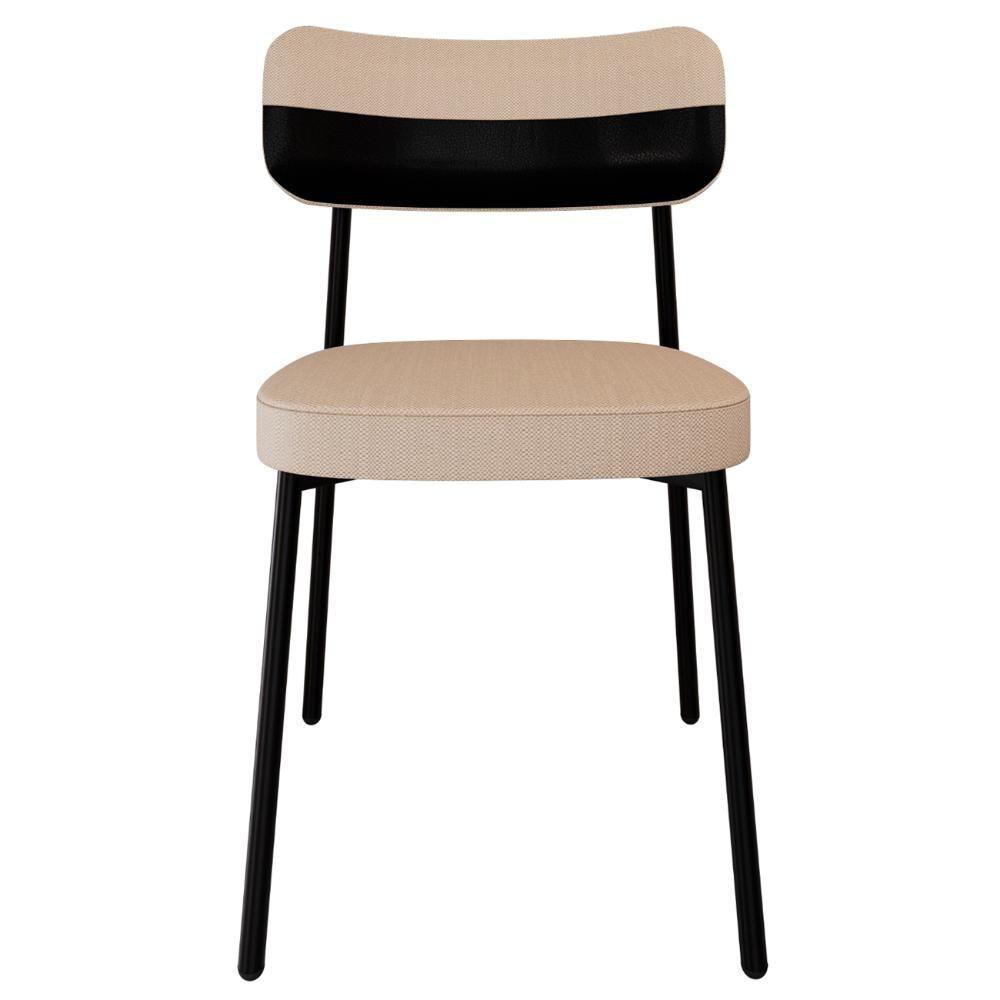 Cadeira De Jantar Estofada Kit 6 Ella M25 Linho Areia-preto - Mpozenato - 6