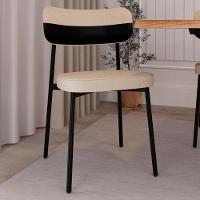 Cadeira De Jantar Estofada Kit 6 Ella M25 Linho Areia-preto - Mpozenato - 2