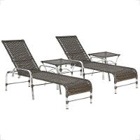 2 Espreguiçadeira Catar E 2 Mesa Garden Alumínio E Fibra Pedra Ferro - 1