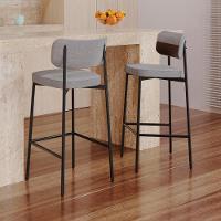 Banqueta Alta Bar Estofada Kit 3 Ella M25 Linho Cinza Cl-marrom - Mpozenato - 2