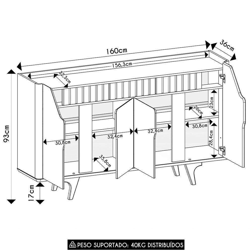 Buffet Aparador Sala De Estar 160cm Melissa Off-cinamomo B02 - Mpozenato - 4