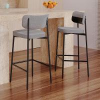 Banqueta Alta Bar Estofada Kit 4 Ella M25 Linho Cinza Cl-preto - Mpozenato - 2