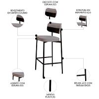 Banqueta Alta Bar Estofada Kit 4 Ella M25 Linho Cinza Cl-preto - Mpozenato - 3
