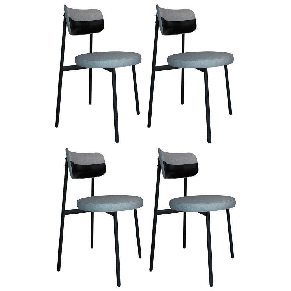 Cadeira De Jantar Estofada Kit 4 Nyka M25 Linho Cinza Cl-preto - Mpozenato - 1