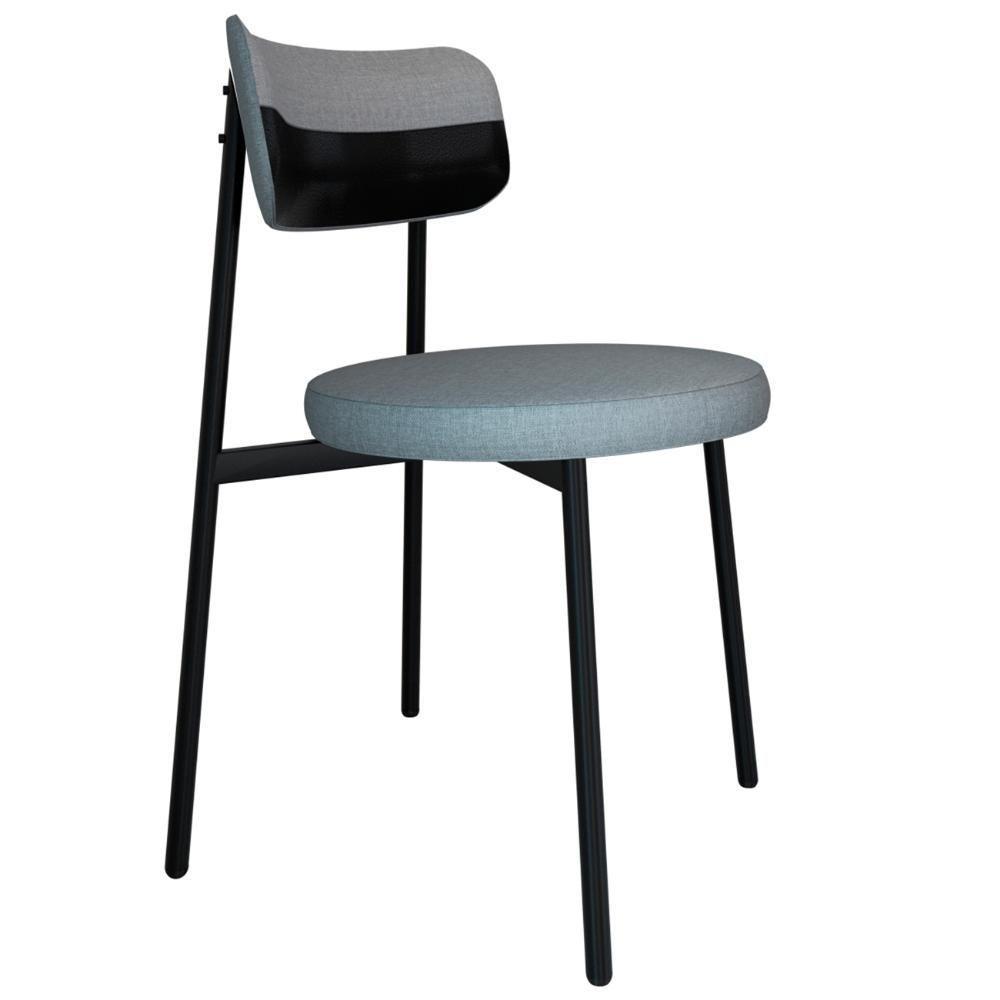 Cadeira De Jantar Estofada Kit 4 Nyka M25 Linho Cinza Cl-preto - Mpozenato - 5