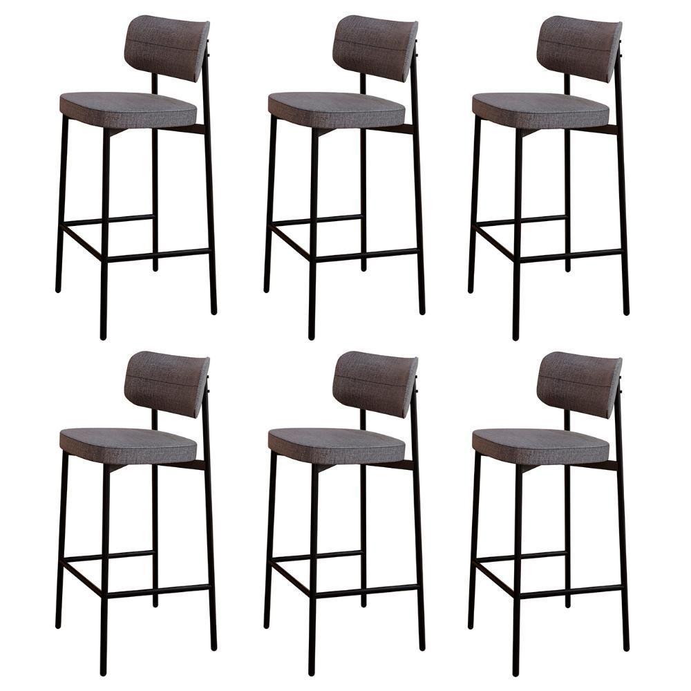 Banqueta Alta Bar Estofada Kit 6 Ella M25 Linho Cinza - Mpozenato - 1