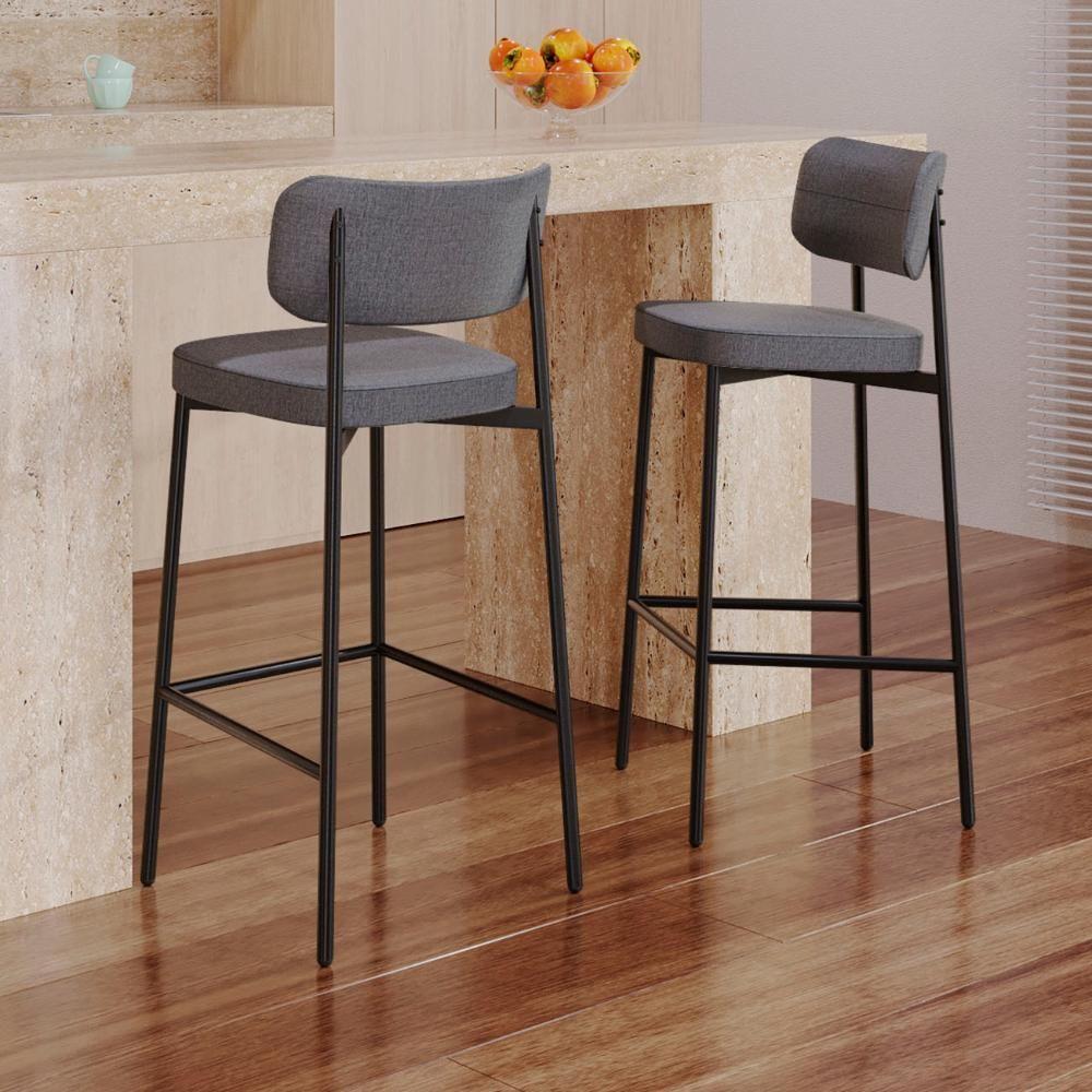 Banqueta Alta Bar Estofada Kit 6 Ella M25 Linho Cinza - Mpozenato - 2