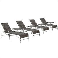 4 Espreguiçadeira Catar E 4 Mesa Garden Alumínio E Fibra Tabaco - 1