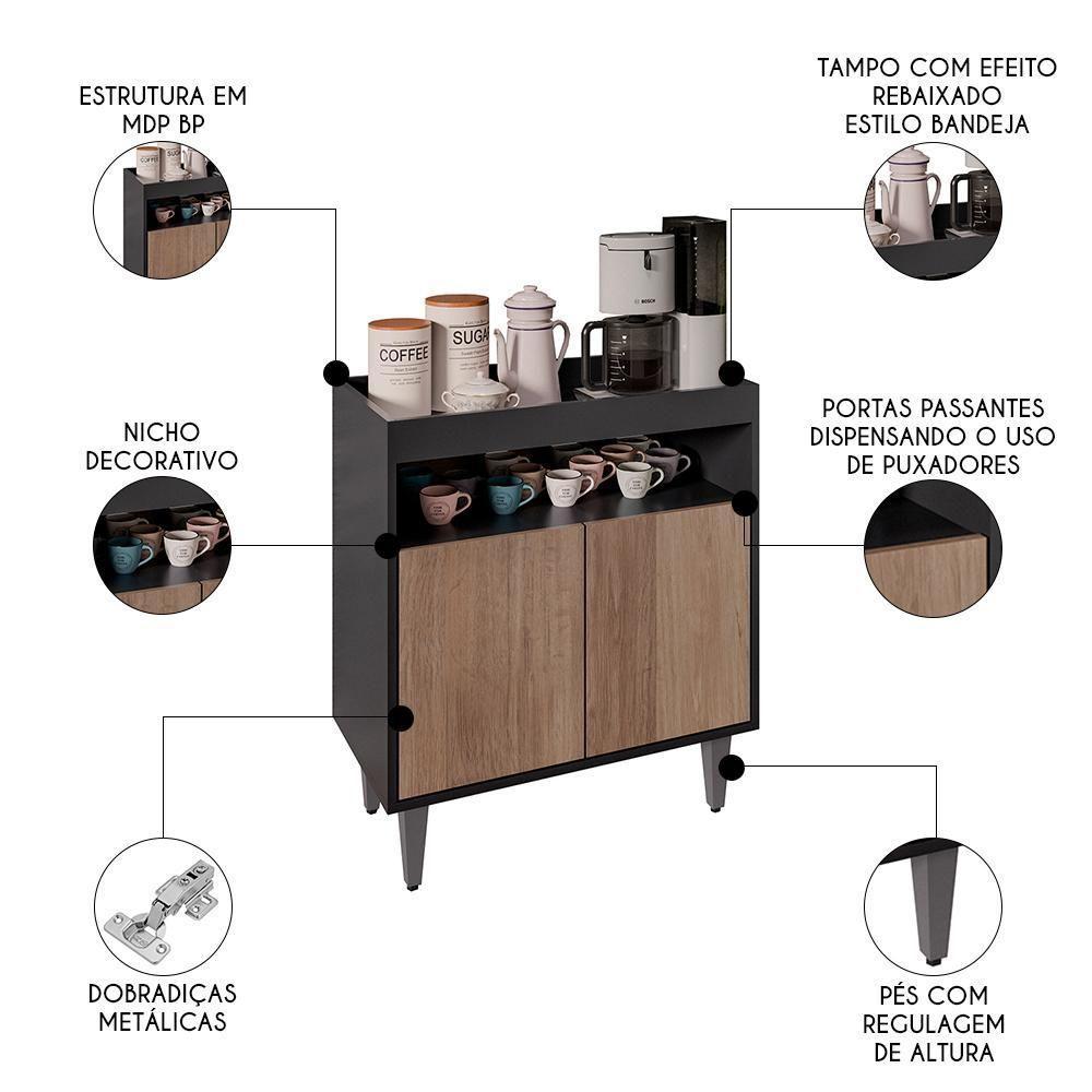 Balcão Aparador Buffet Cantinho Do Café 71cm Lice Z34 Preto-freijó - Mpozenato - 3