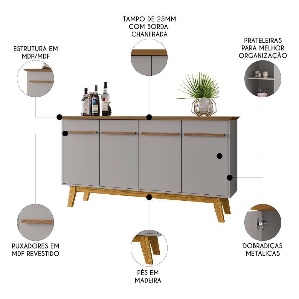 Buffet Aparador Sala De Estar 160cm 4 Portas Opala Cinamomo-off - Bechara - 3