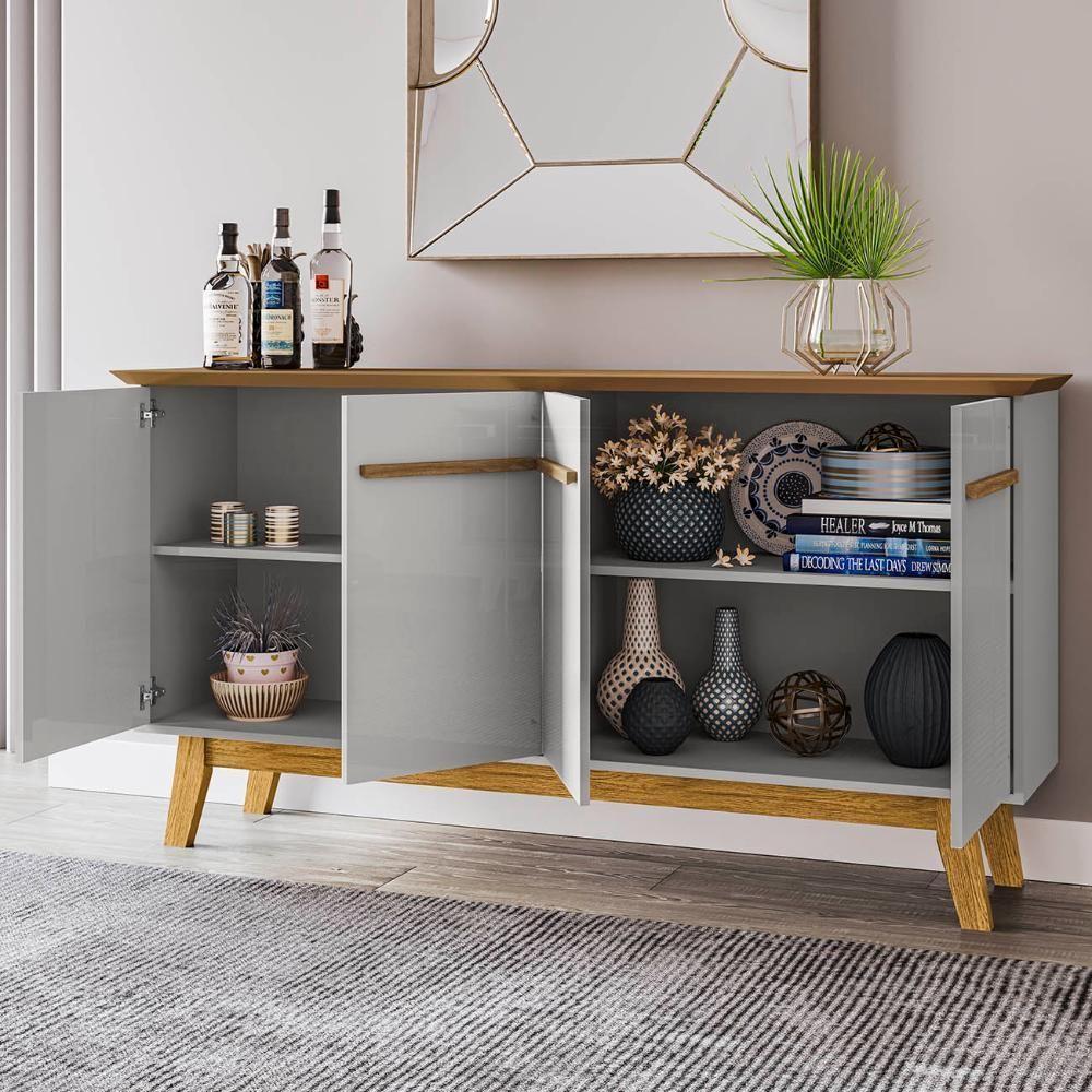 Buffet Aparador Sala De Estar 160cm 4 Portas Opala Cinamomo-off - Bechara - 6