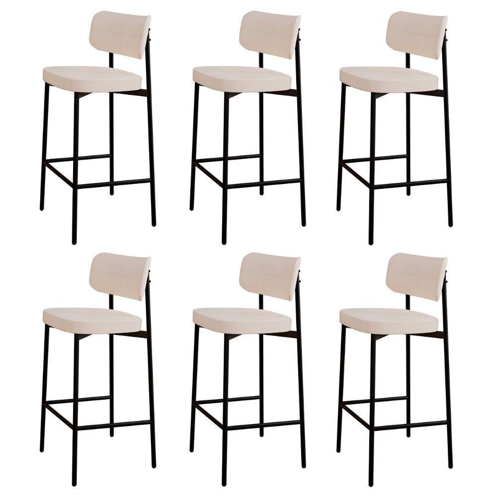 Banqueta Alta Bar Estofada Kit 6 Ella M25 Linho Palha - Mpozenato - 1