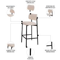 Banqueta Alta Bar Estofada Kit 6 Ella M25 Linho Palha - Mpozenato - 3