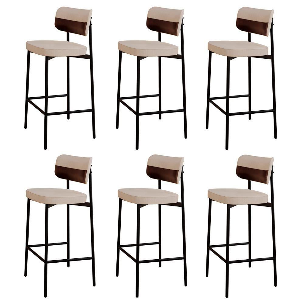 Banqueta Alta Bar Estofada Kit 6 Ella M25 Linho Areia-café - Mpozenato - 1