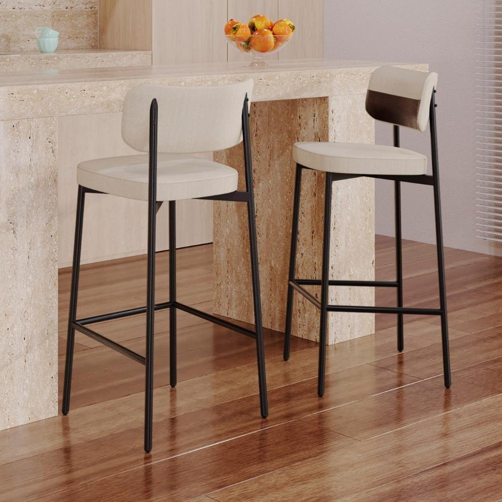 Banqueta Alta Bar Estofada Kit 6 Ella M25 Linho Areia-café - Mpozenato - 2