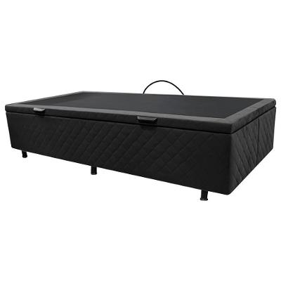 Base Box Baú Para Cama Solteiro 88x188cm Liz S05 Suede Bordado Preto - Mpozenato