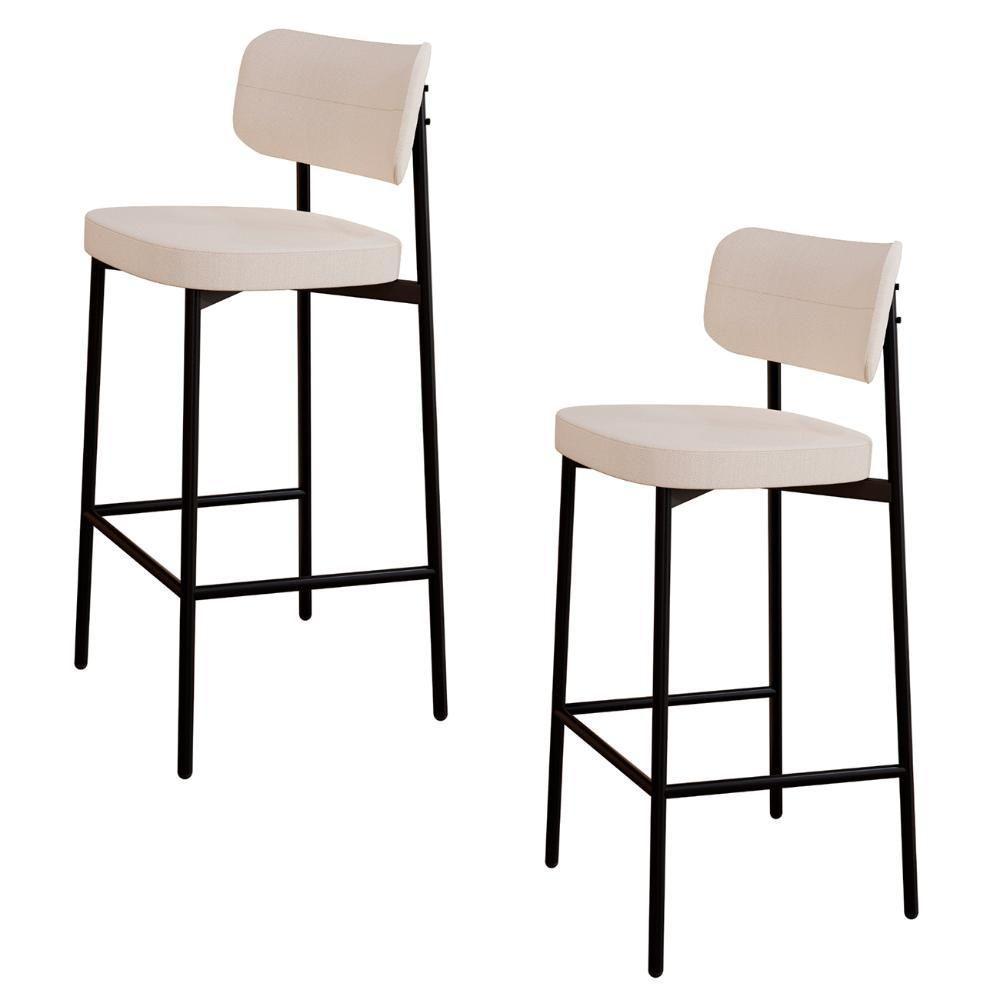 Banqueta Alta Bar Estofada Kit 2 Ella M25 Linho Palha - Mpozenato - 1