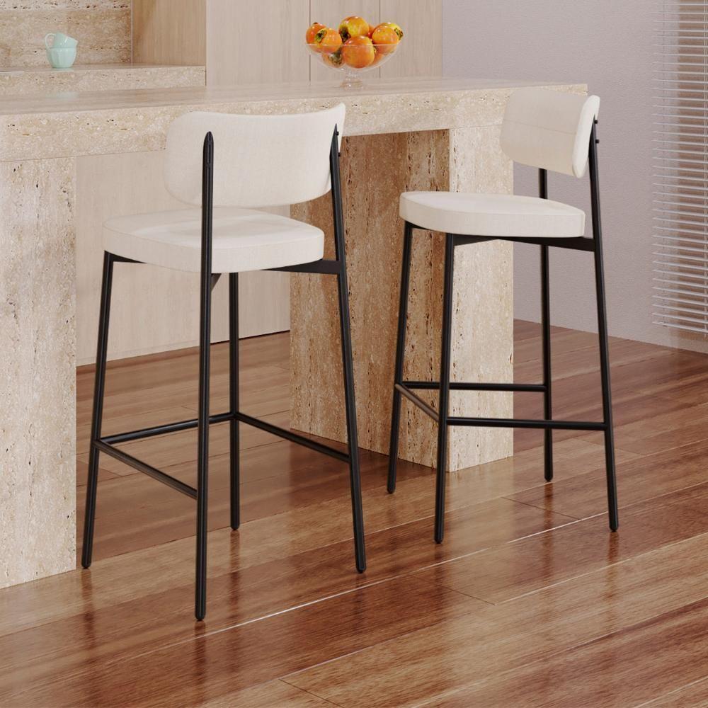 Banqueta Alta Bar Estofada Kit 2 Ella M25 Linho Palha - Mpozenato - 2