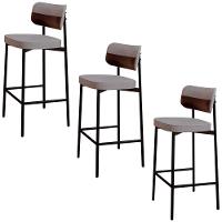 Banqueta Alta Bar Estofada Kit 3 Ella M25 Linho Cinza Cl-café - Mpozenato - 1