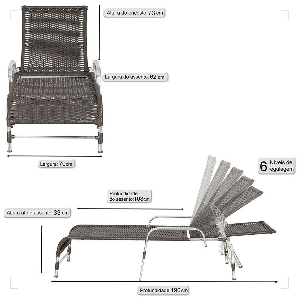 1 Espreguiçadeira Reclinável Catar Aluminio Polido E Fibra Tabaco - 2