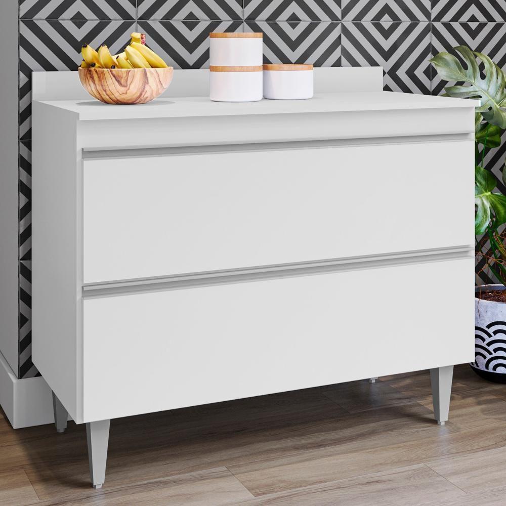 Balcão De Cozinha Com Tampo 100cm 2 Portas Julia Z34 Branco - Mpozenato - 2