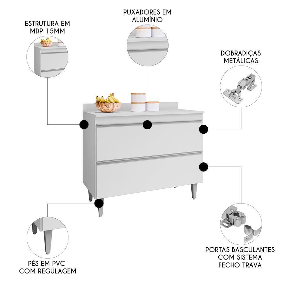 Balcão De Cozinha Com Tampo 100cm 2 Portas Julia Z34 Branco - Mpozenato - 3