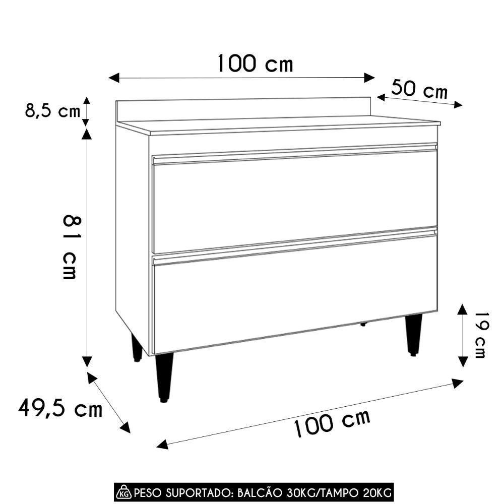 Balcão De Cozinha Com Tampo 100cm 2 Portas Julia Z34 Branco - Mpozenato - 4
