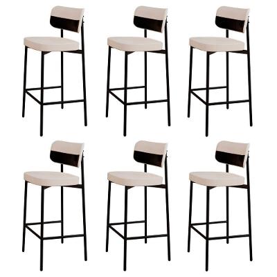 Banqueta Alta Bar Estofada Kit 6 Ella M25 Linho Palha-preto - Mpozenato