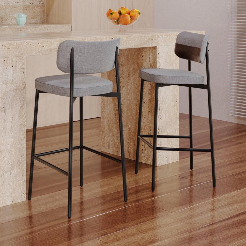 Banqueta Alta Bar Estofada Kit 4 Ella M25 Linho Cinza Cl-café - Mpozenato - 2