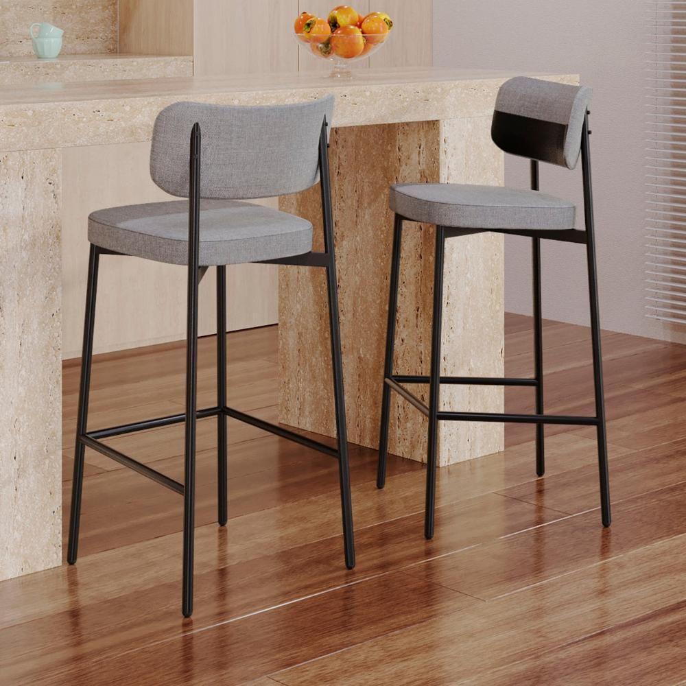 Banqueta Alta Bar Estofada Kit 3 Ella M25 Linho Cinza Cl-preto - Mpozenato - 2