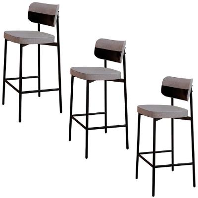 Banqueta Alta Bar Estofada Kit 3 Ella M25 Linho Cinza Cl-preto - Mpozenato