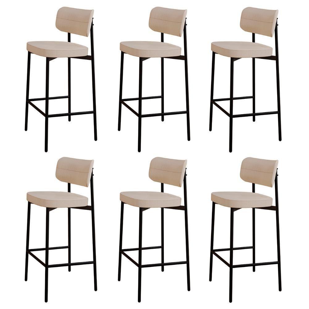 Banqueta Alta Bar Estofada Kit 6 Ella M25 Linho Areia - Mpozenato - 1