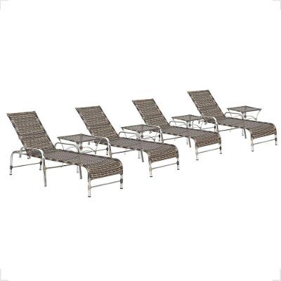 4 Espreguiçadeira Catar E 4 Mesa Garden Alumínio E Fibra Cappuccino