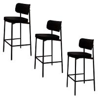 Banqueta Alta Bar Estofada Kit 3 Ella M25 Linho Preto - Mpozenato - 1