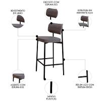 Banqueta Alta Bar Estofada Kit 4 Ella M25 Linho Cinza - Mpozenato - 3