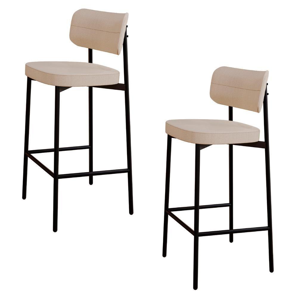 Banqueta Alta Bar Estofada Kit 2 Ella M25 Linho Areia - Mpozenato - 1