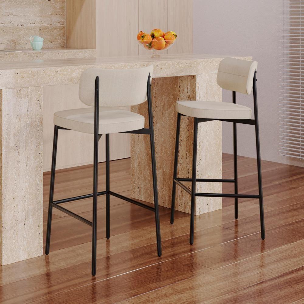 Banqueta Alta Bar Estofada Kit 2 Ella M25 Linho Areia - Mpozenato - 2