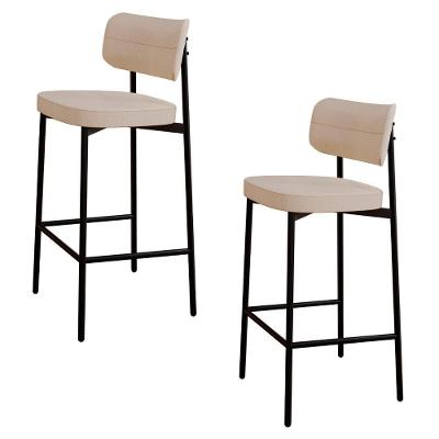 Banqueta Alta Bar Estofada Kit 2 Ella M25 Linho Areia - Mpozenato
