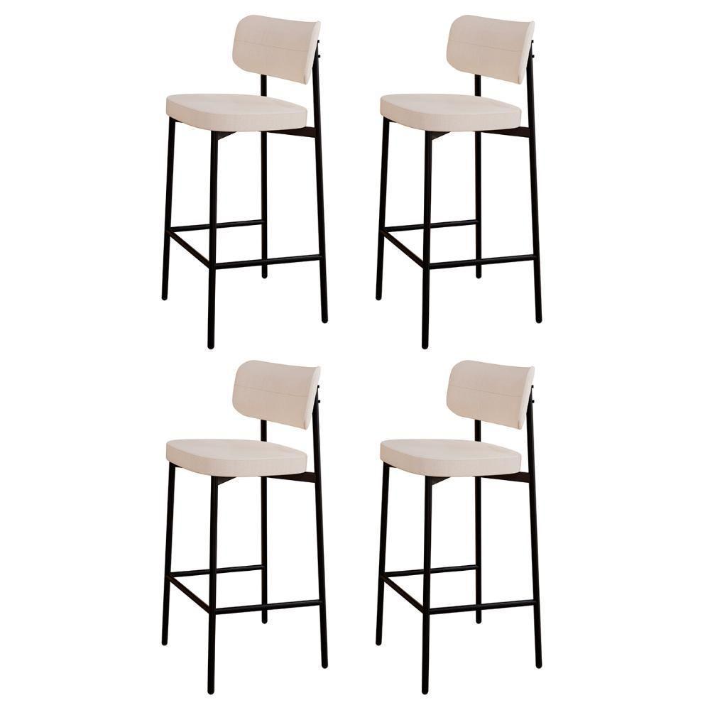 Banqueta Alta Bar Estofada Kit 4 Ella M25 Linho Palha - Mpozenato - 1