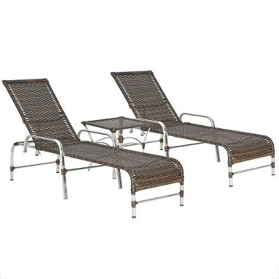2 Espreguiçadeiras Catar E Mesa Para Piscina Jardim Varanda Pedra Ferro