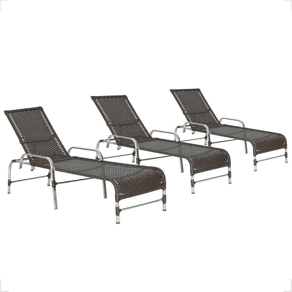 3 Espreguiçadeiras Reclinável Catar, Alumínio Polido E Fibra Tabaco - 1