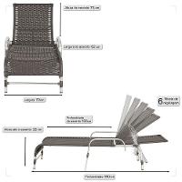 3 Espreguiçadeiras Reclinável Catar, Alumínio Polido E Fibra Tabaco
