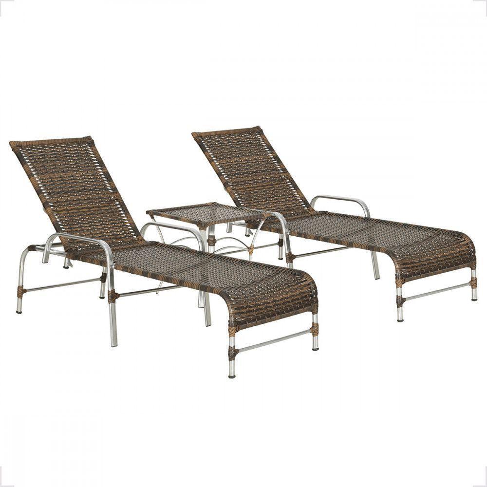 2 Espreguiçadeiras Catar E Mesa Para Piscina Jardim Varanda Argila - 1