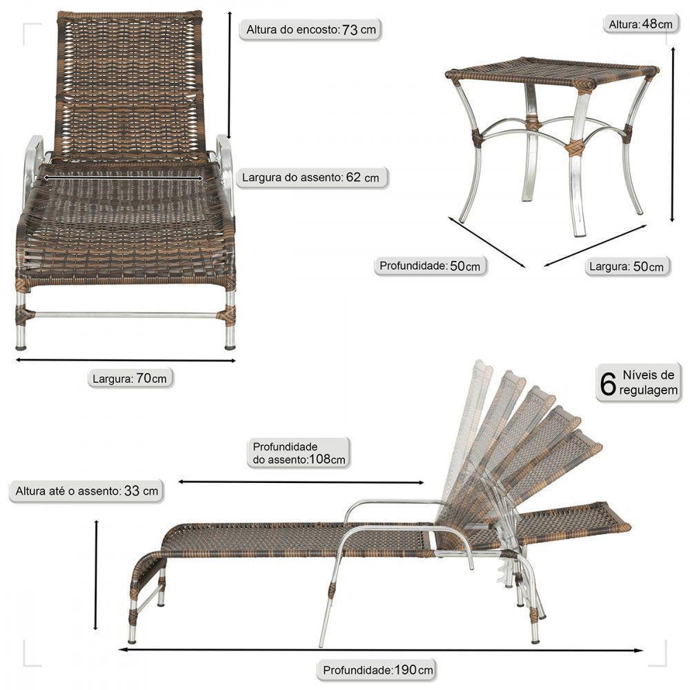 2 Espreguiçadeiras Catar E Mesa Para Piscina Jardim Varanda Argila - 2