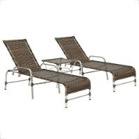 2 Espreguiçadeiras Catar E Mesa Para Piscina Jardim Varanda Argila - 1