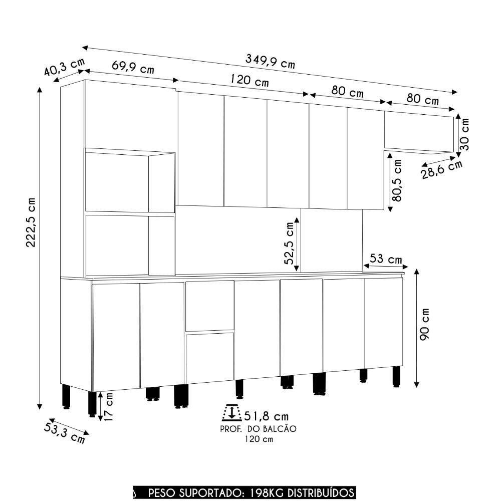 Armário De Cozinha Cp07 Com Tampo 120cm Minsk Vanilla-freijó Z06 - Mpozenato - 4