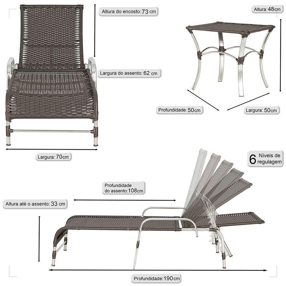 2 Espreguiçadeiras Catar E Mesa Para Piscina Jardim Varanda Tabaco - 2