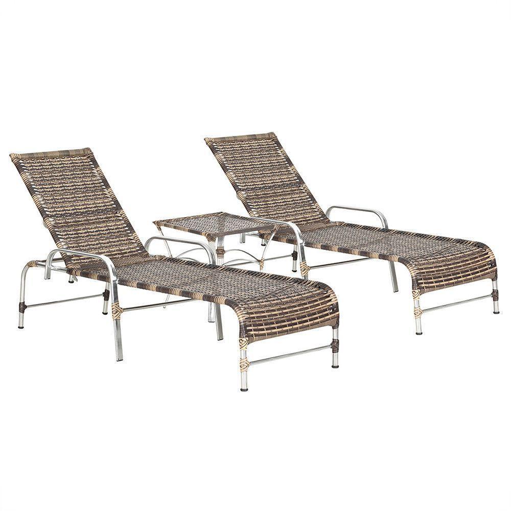 2 Espreguiçadeiras Catar E Mesa Para Piscina Jardim Varanda Cappuccino - 1